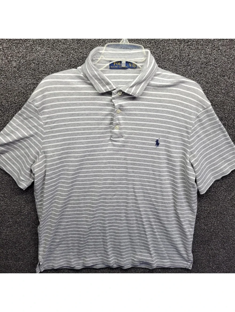 Polo Ralph Lauren Polo Shirt Mens Sz XL Gray Striped Pima Soft Touch Cotton Golf